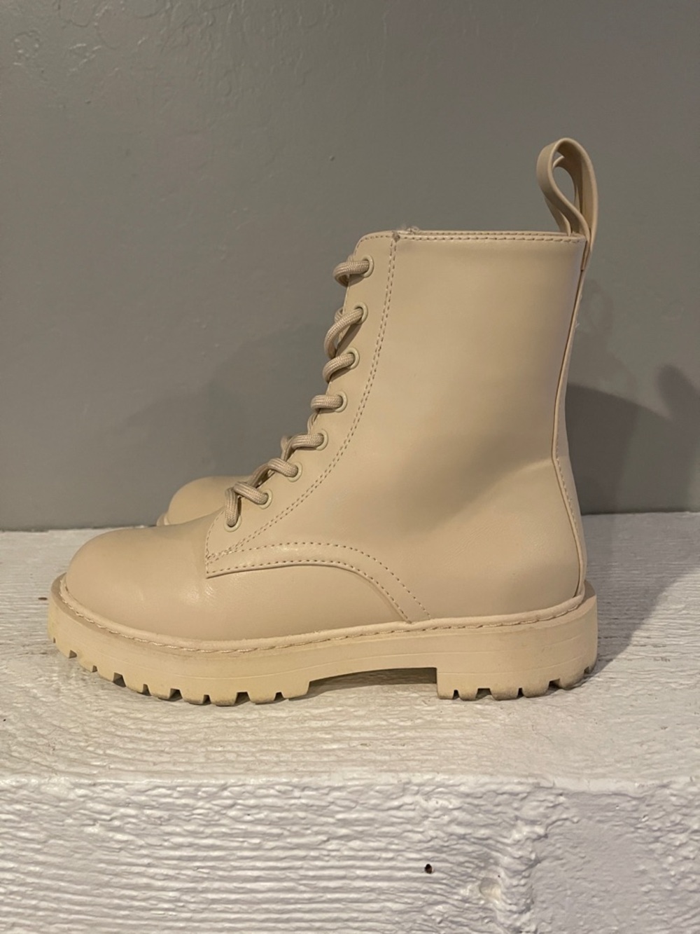 H&M Cream Lace-Up Lug Sole Combat Boots